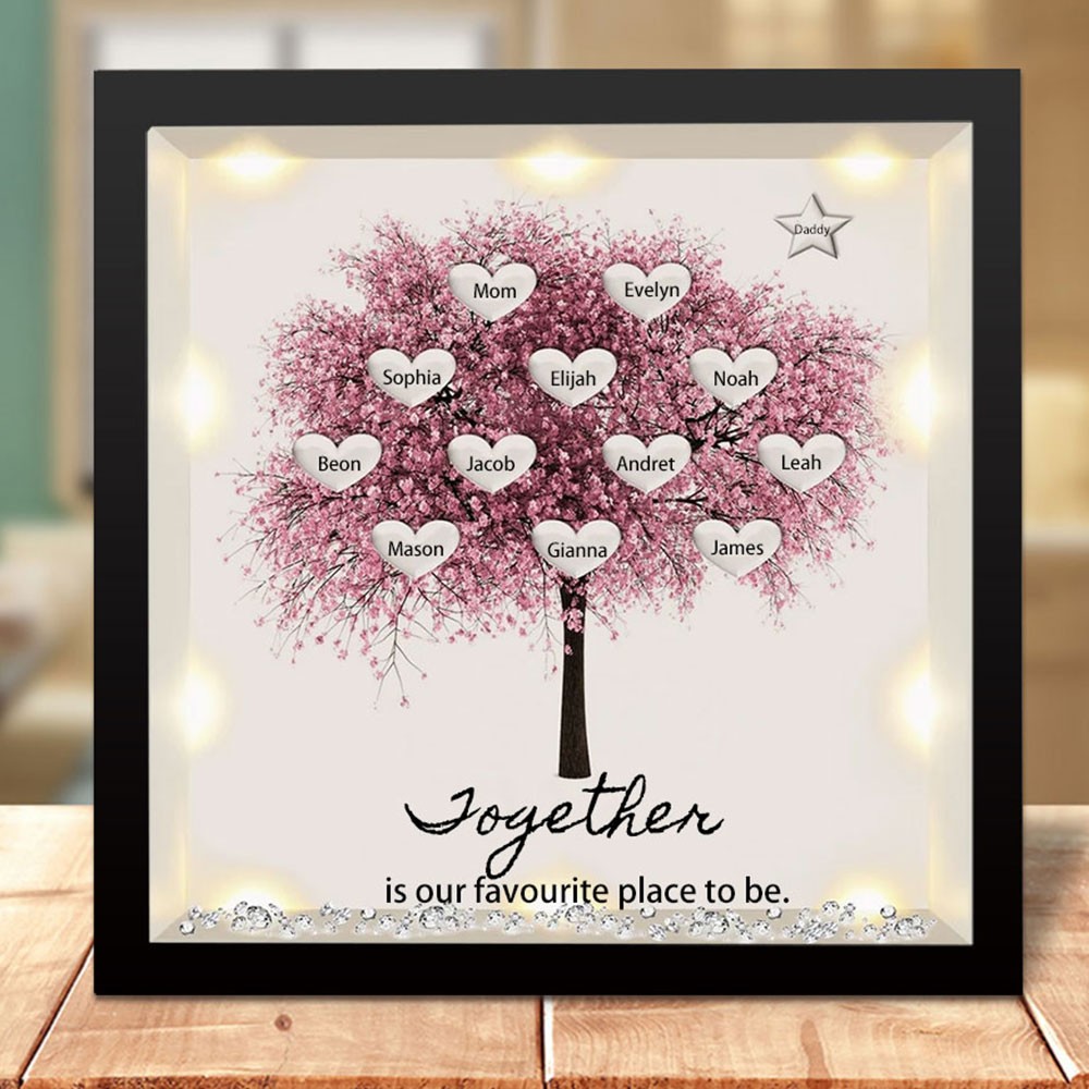 Personalized Light Up Family Tree Box Frame with 1-20 Names Mother's Day Gift For Grandma, Mom