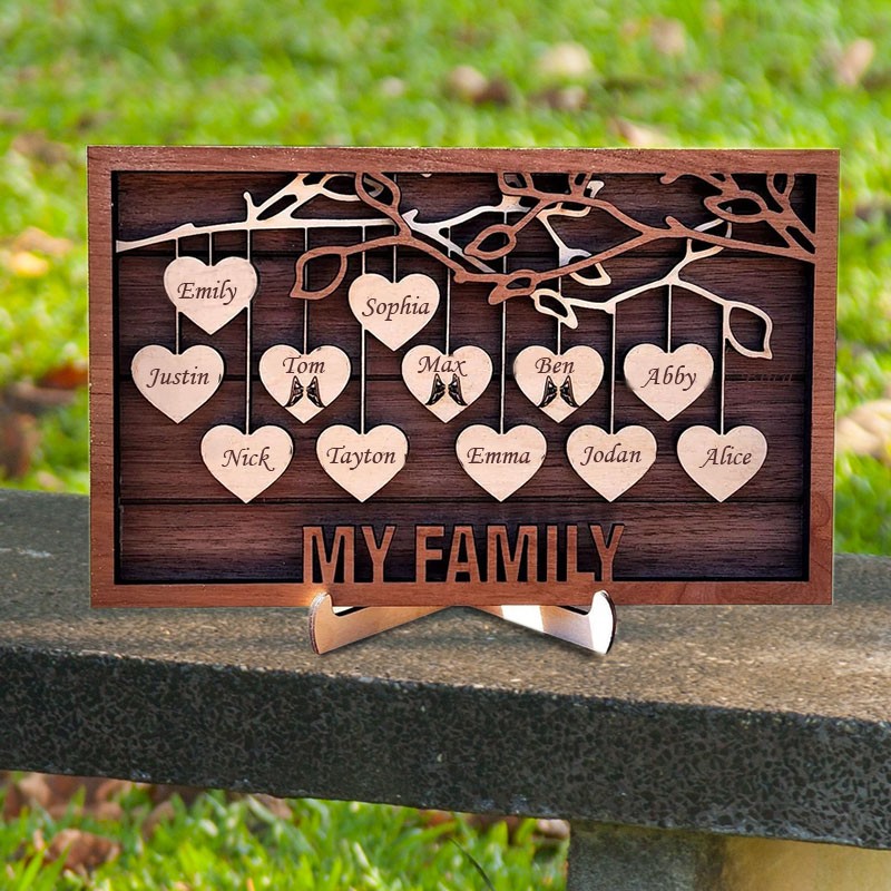 Personalized Wooden Family Tree Sign with Engraved Names Home Wall Decor Christmas Gift Family Gift