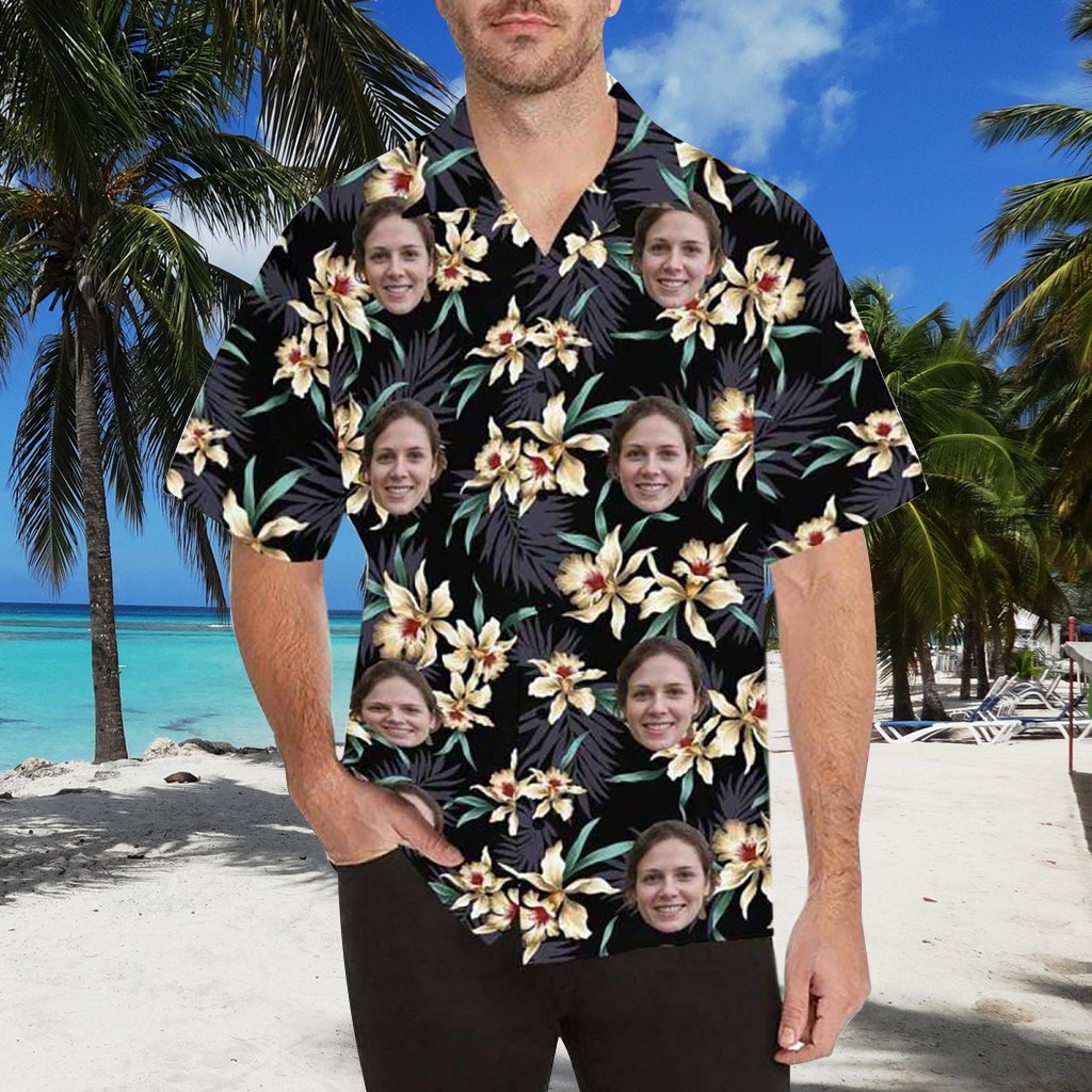 Personalized Face Hawaiian Shirt Summer Couple Gift Flowers Shirt Custom Party Birthday Gift