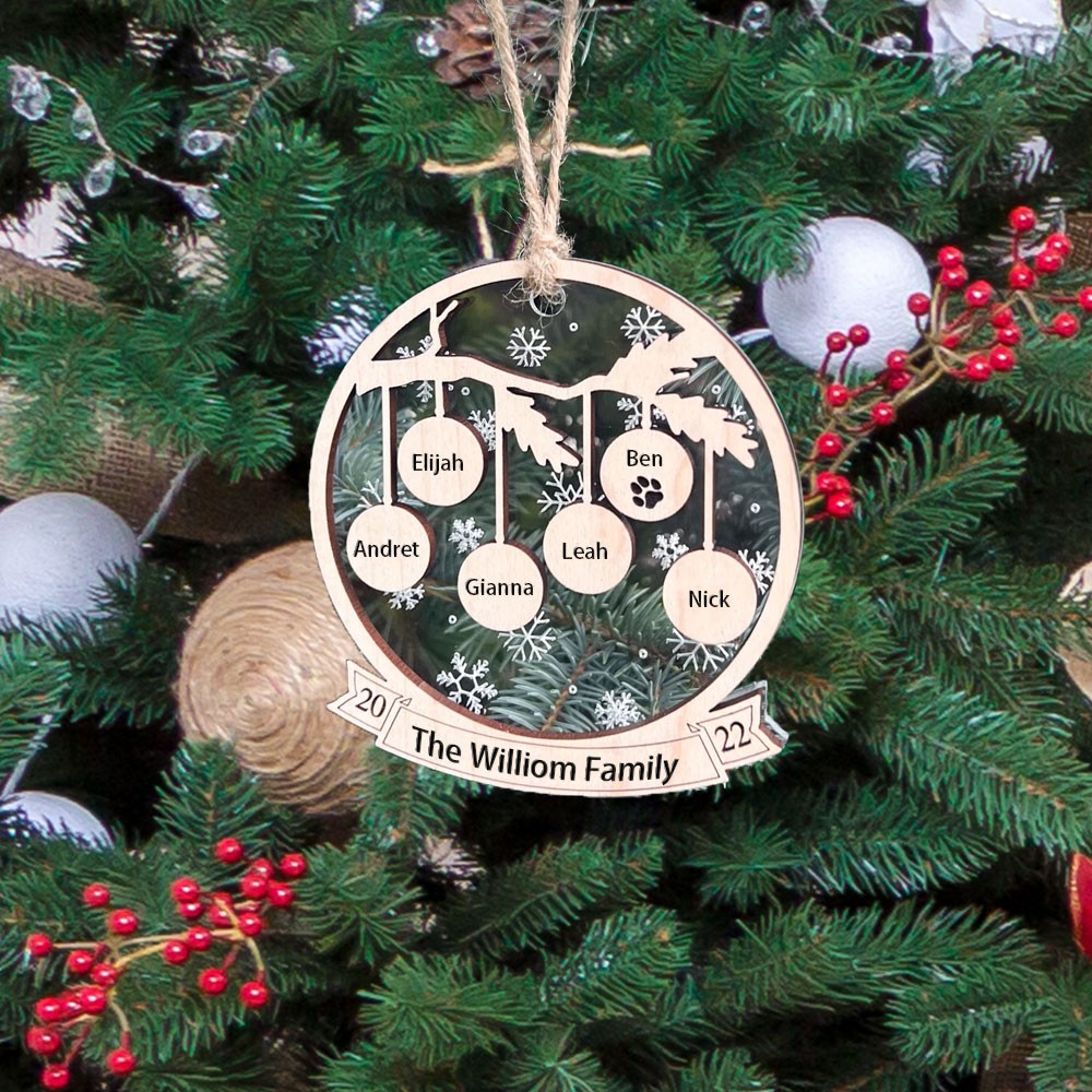 Personalized Family Tree Wood Sign Name Engravings Christmas Tree Ornament Christmas Gift