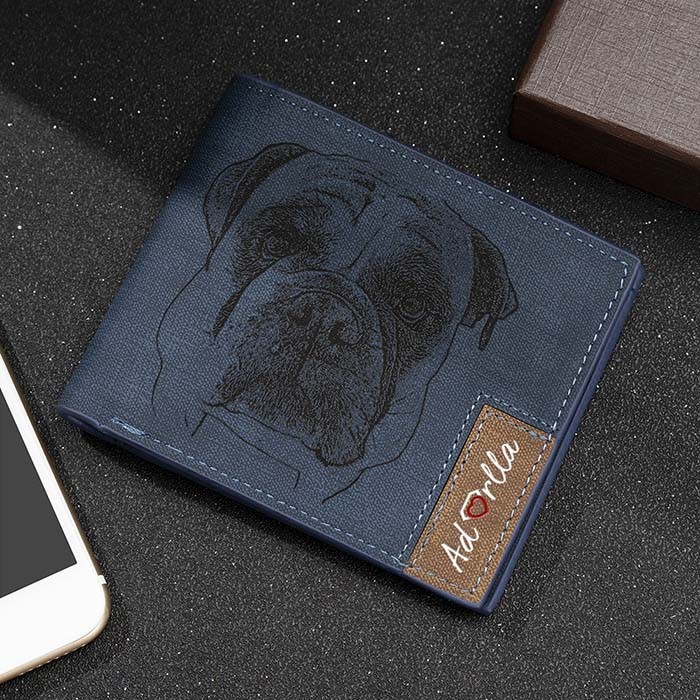Father's Day Gift Personalized Photo Leather Wallet Blue