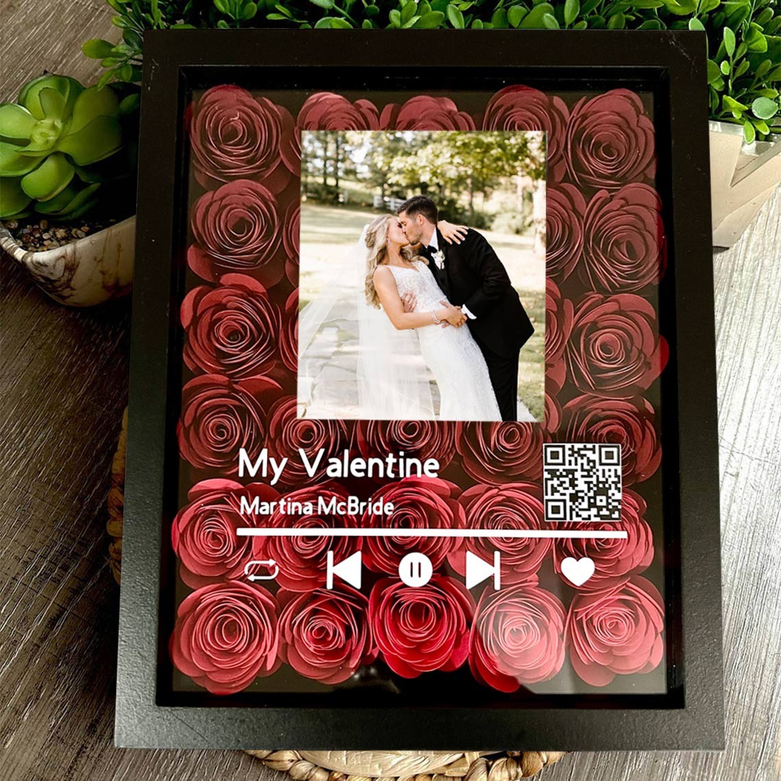 Personalized Spotify Song Photo Flower Shadow Box Gifts for Her Valentine's Day Gift Ideas for Girlfriend Wife