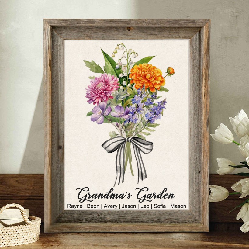 Personalized Grandma's Garden Bouquet Frame With Birth Flower And Name Gift For Mom Grandma Mother's Day Gift