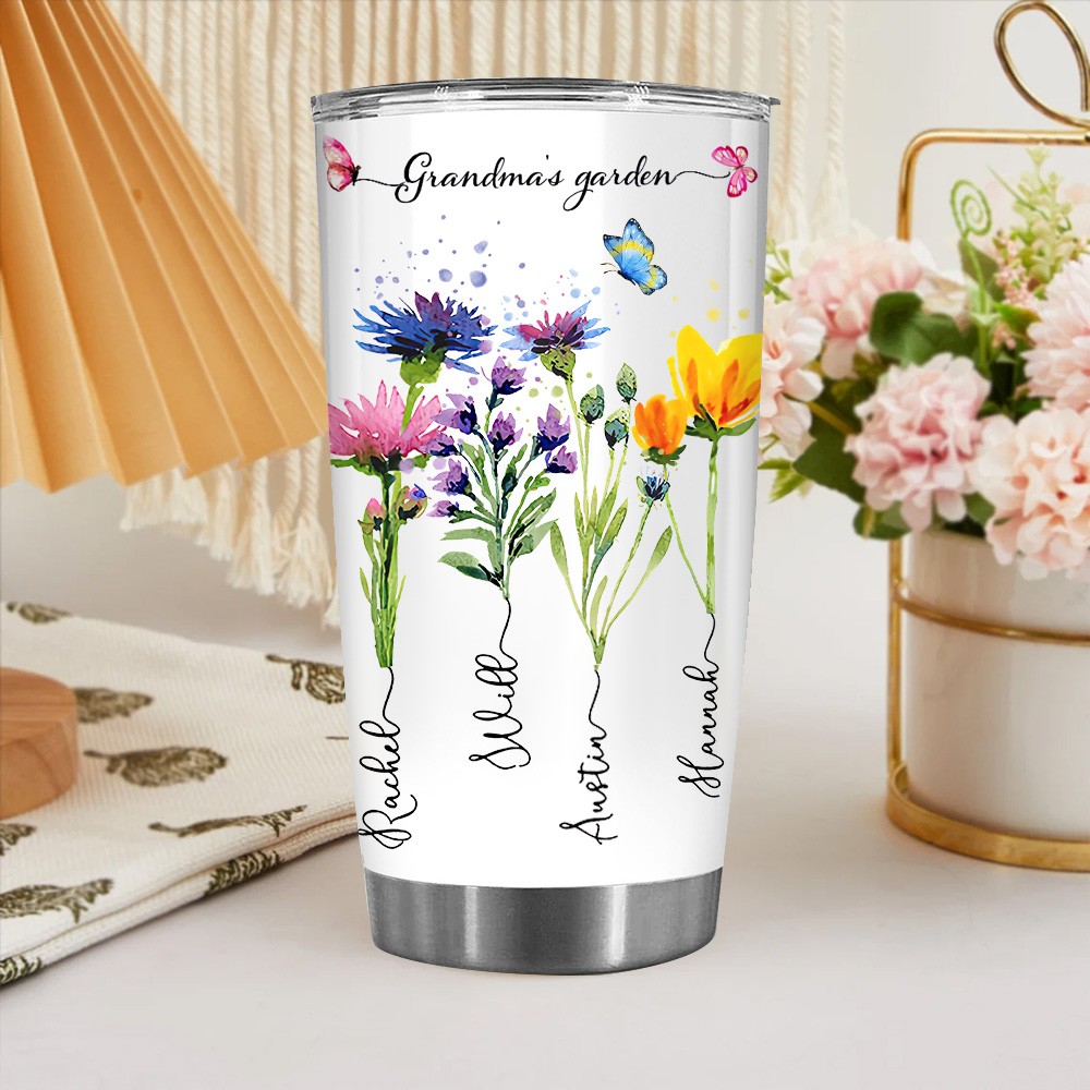 Personalized Grandma's Garden Birth Month Flower Tumbler With Grandkids Names Unique Christmas Gift for Grandma Mom
