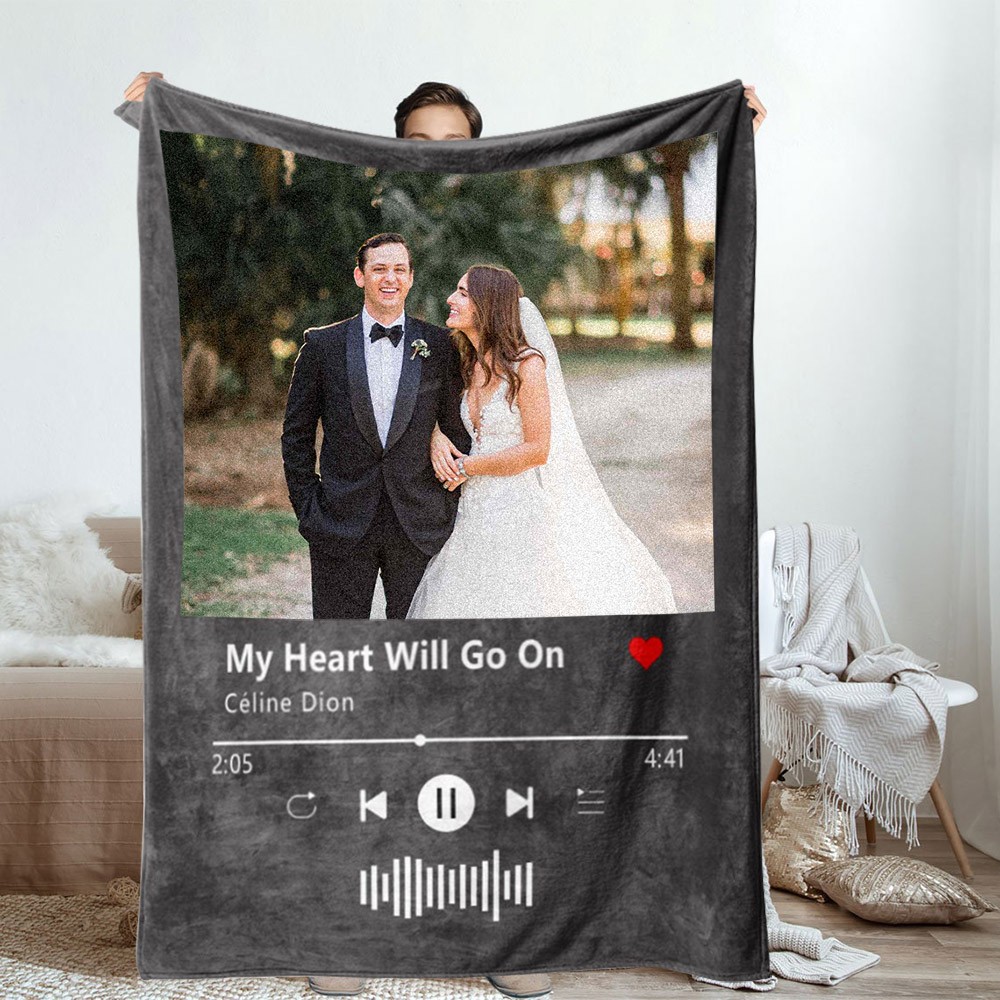 Personalized Spotify Music Favorite Song Blanket with Photo Valentine's Day Gifts for Boyfriend Anniversary Gift Ideas for Her