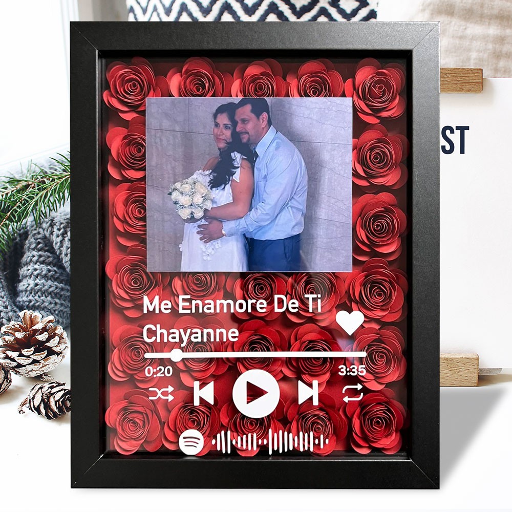 Personalized Spotify Flower Shadow Box for Anniversary Valentine's Day