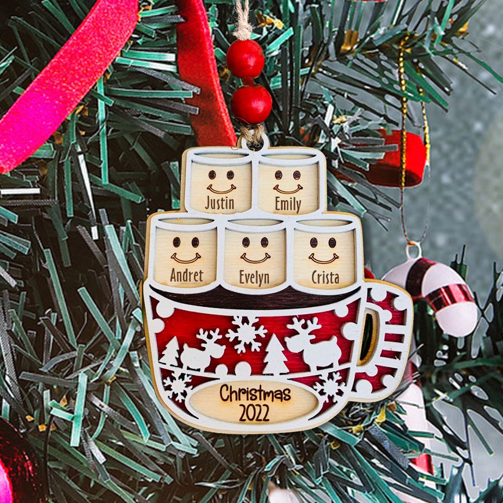 Personalized 2022 Hot Chocolate with Marshmallows Family Tree in A Cup Christmas Tree Ornament