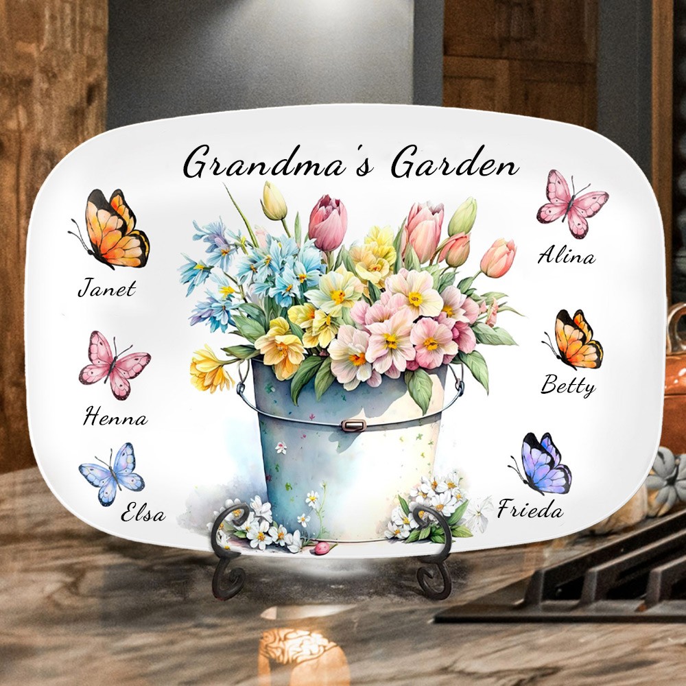 Grandma's Garden Platter Personalized Family Butterfly Plate with Names Great Gift Ideas for Grandma Mom Christmas Gifts for Her