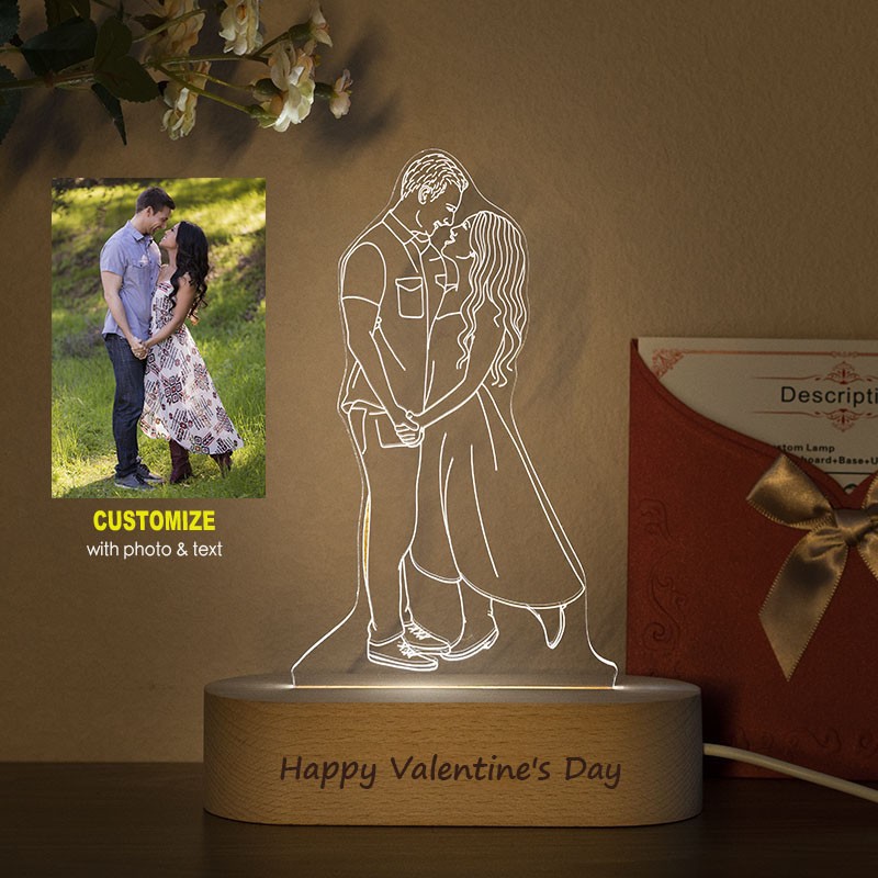 Personalized Photo Lamp Engraving Couple Photo Night Light Wedding Anniversary Gift for Her Valentine's Day Gift