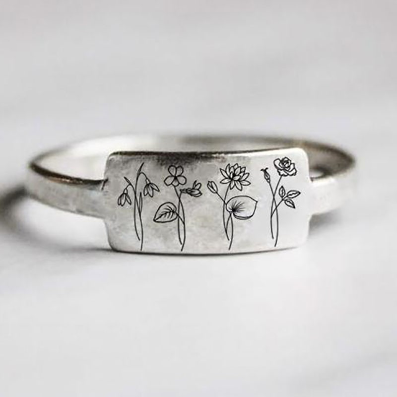 925 Sterling Silver Birth Month Flower Ring