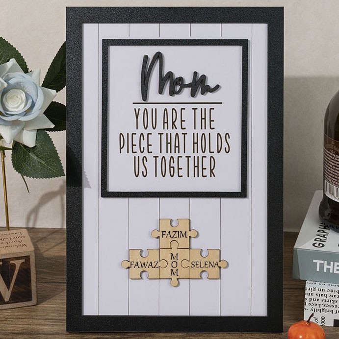 Personalized Mom You are the Piece that Holds us Together Wood Puzzle Pieces Sign with Kids Names Mother's Day Gift Ideas
