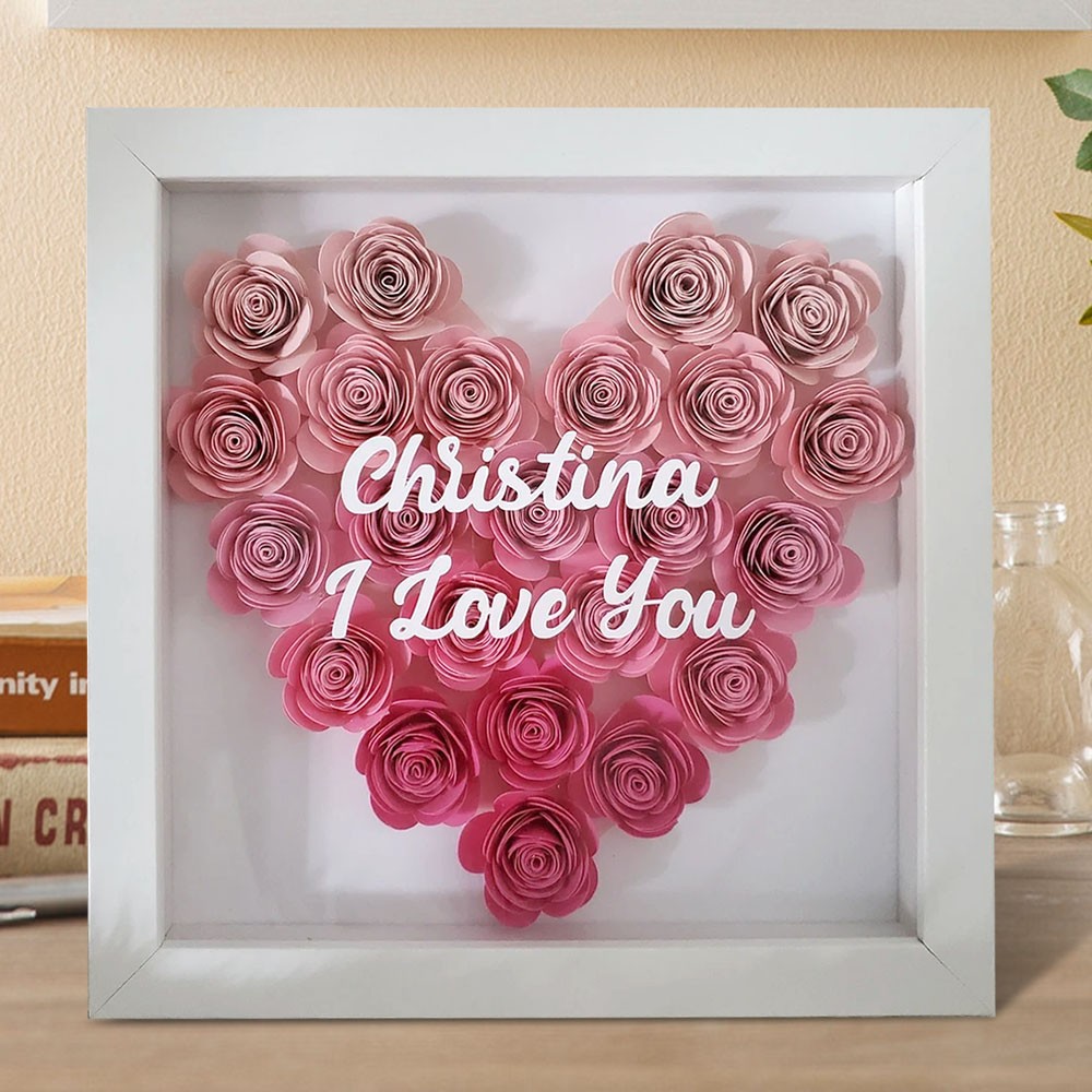 Personalized Heart Flower Shadow Box Valentine's Day Gift Custom Gift for Girlfriend