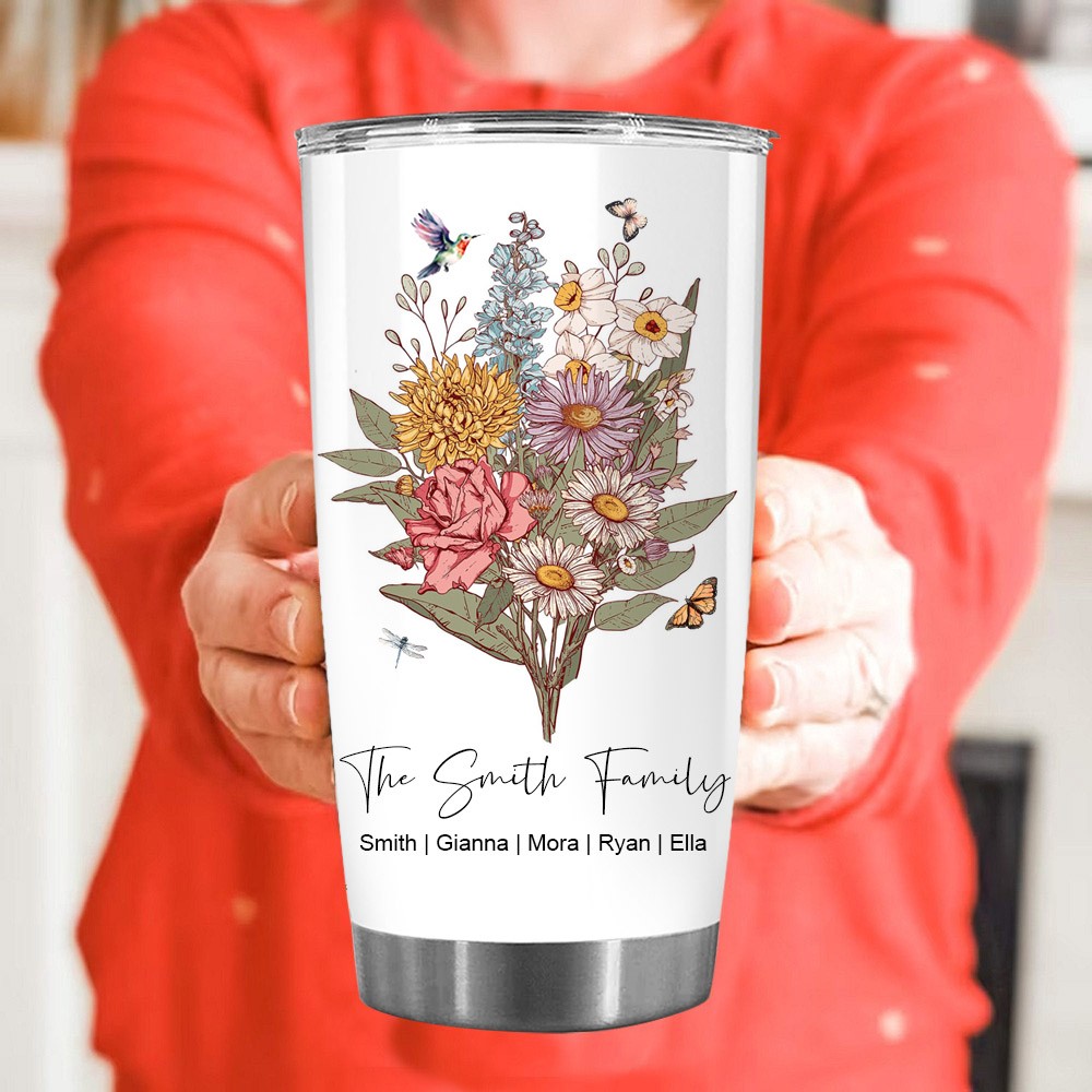 Personalized Nana's Garden Birth Flower Bouquet Tumbler Unique Gift For Mom Grandma Mother's Day Gift Ideas