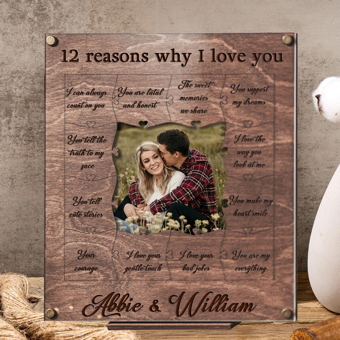 Custom Reasons Why I Love You Wooden Puzzle Frame with Photo Unique Gifts for Wedding Anniversary Valentine's Day 