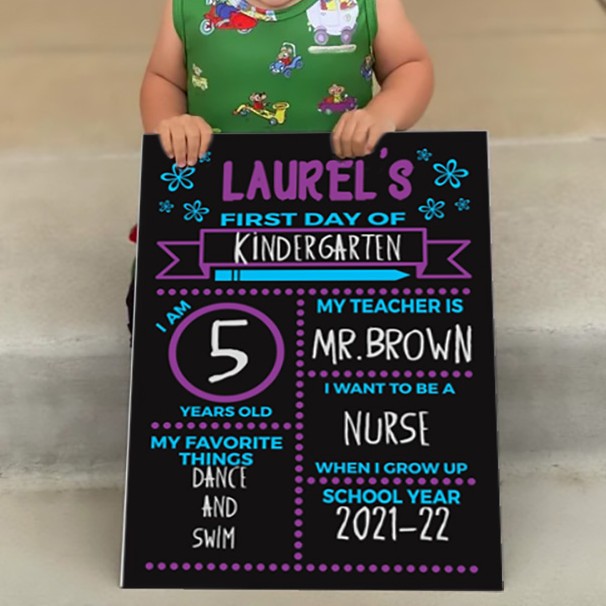Personalized First Day of Kindergarten Sign Reusable Chalkboard