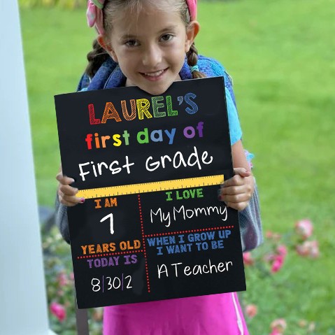 Personalized First Day of School Sign Reusable Chalkboard