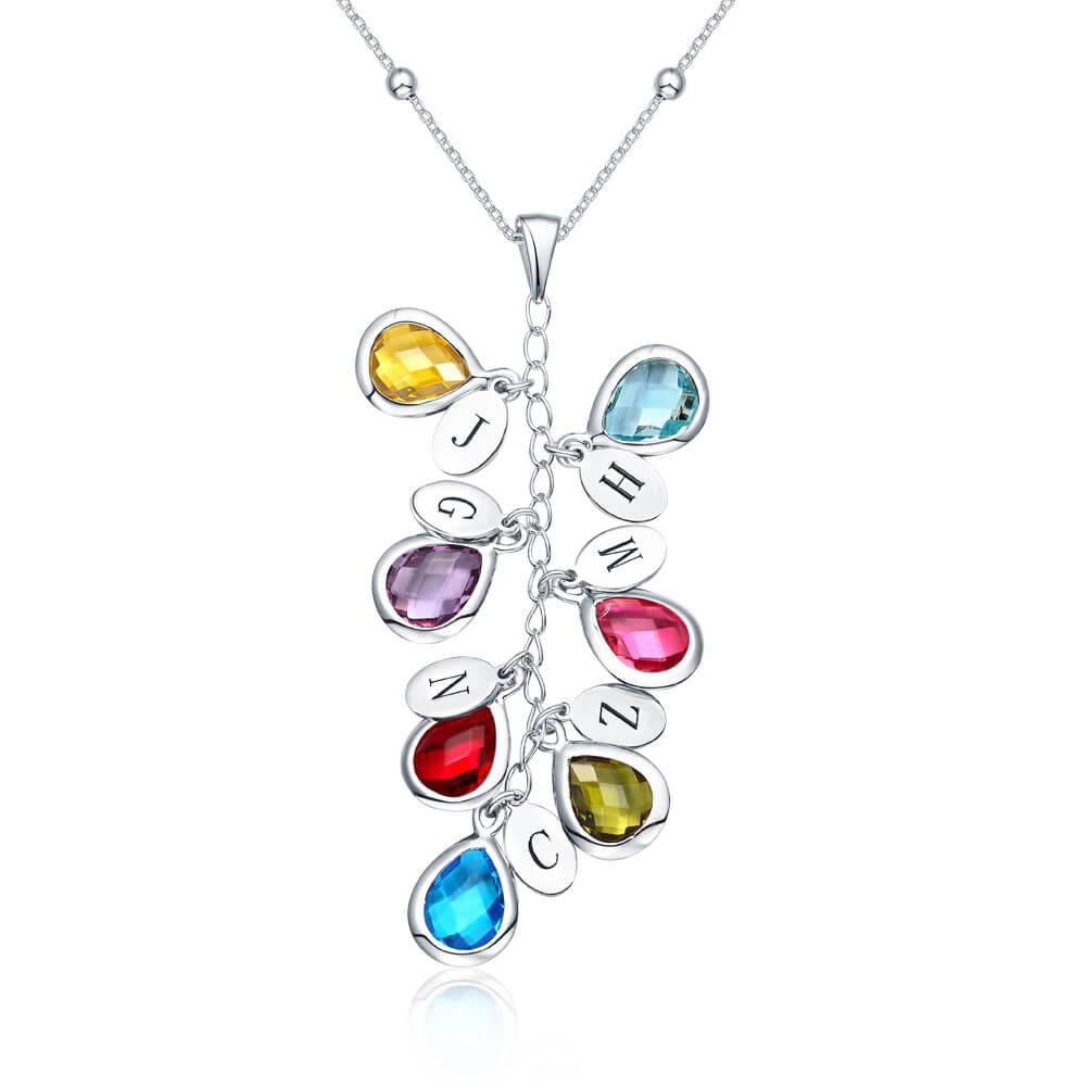 925 Sterling Silver Custom Birthstone Drop Necklace for Her With 1-8 Pendants