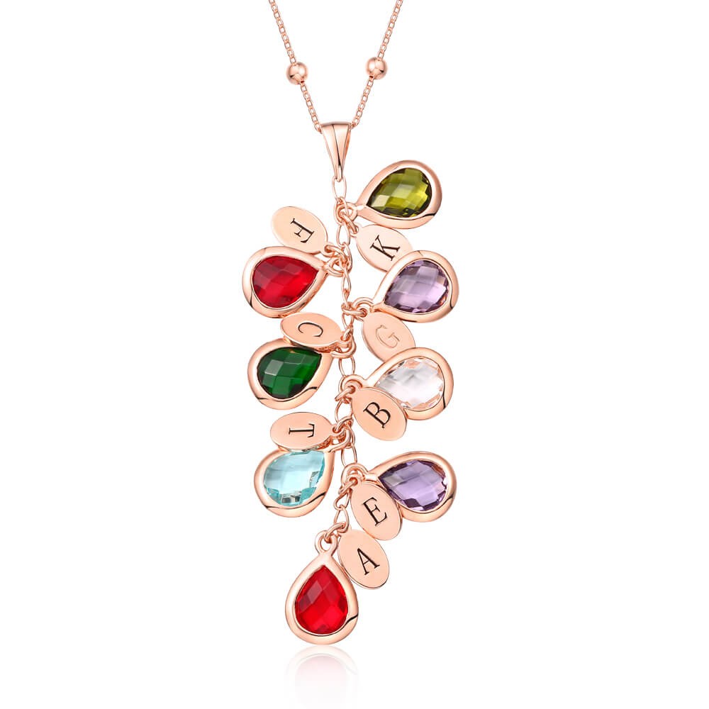 18K Rose Gold Plating Custom Birthstone Drop Necklace for Her With 1-8 Pendants