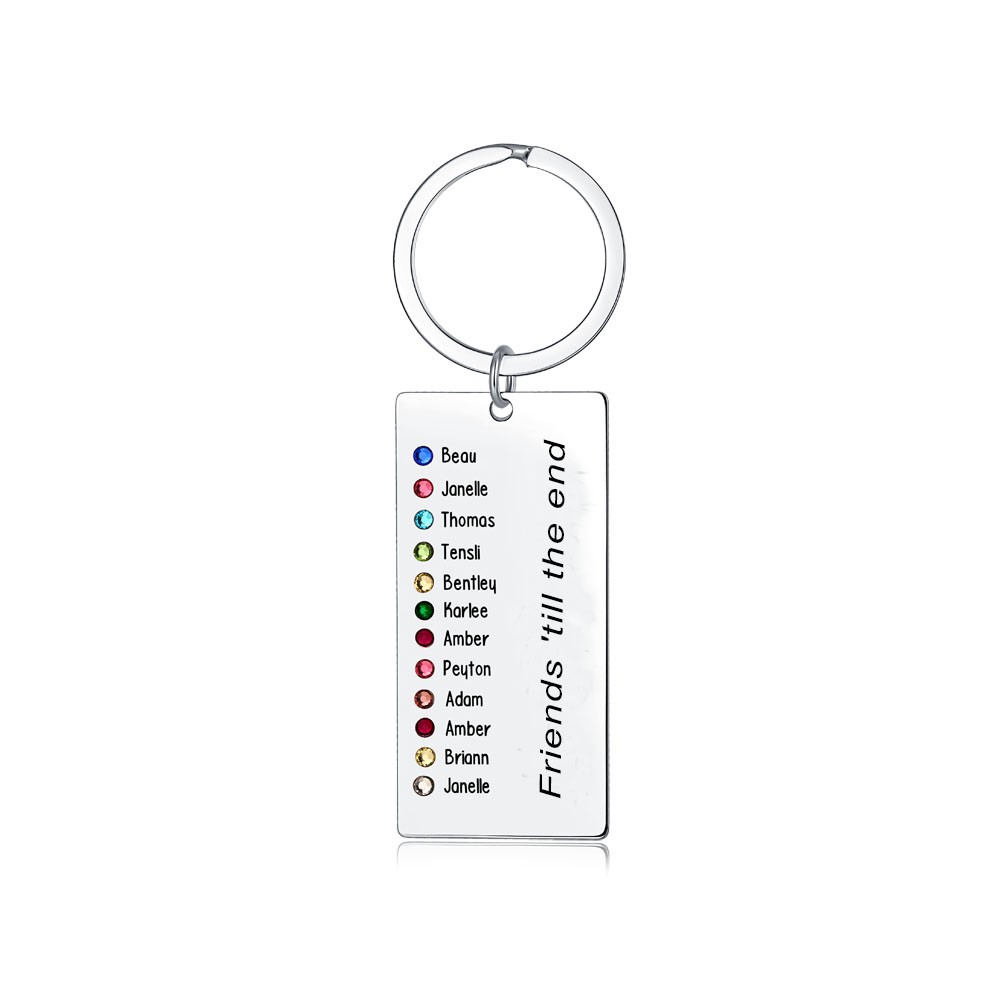 Personalized 1-13 Engraving Names with Birthstone Keychain