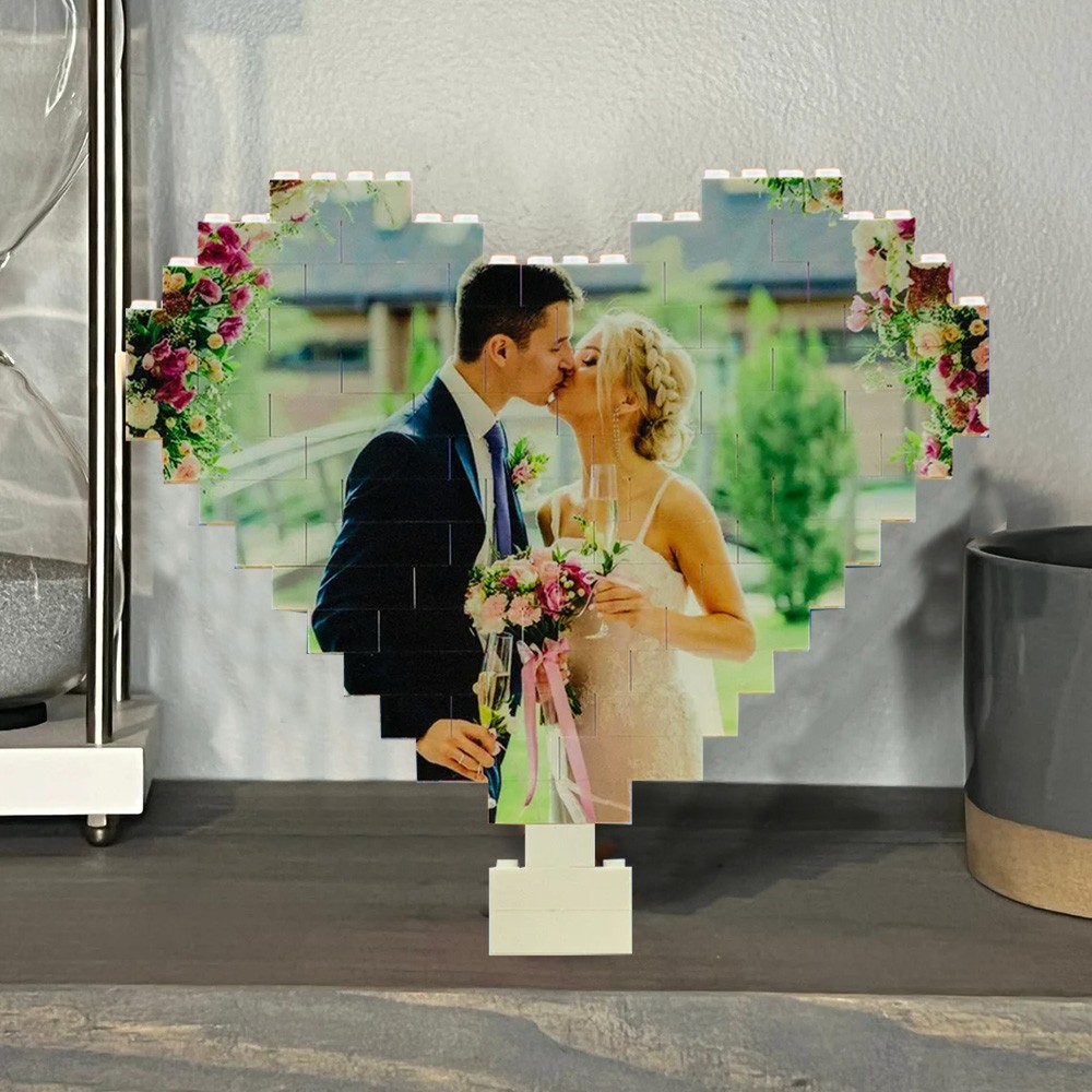 Personalized Building Brick Heart Shaped Photo Block Love Brick Puzzle Gift for Anniversary, Valentine's Day, Christmas