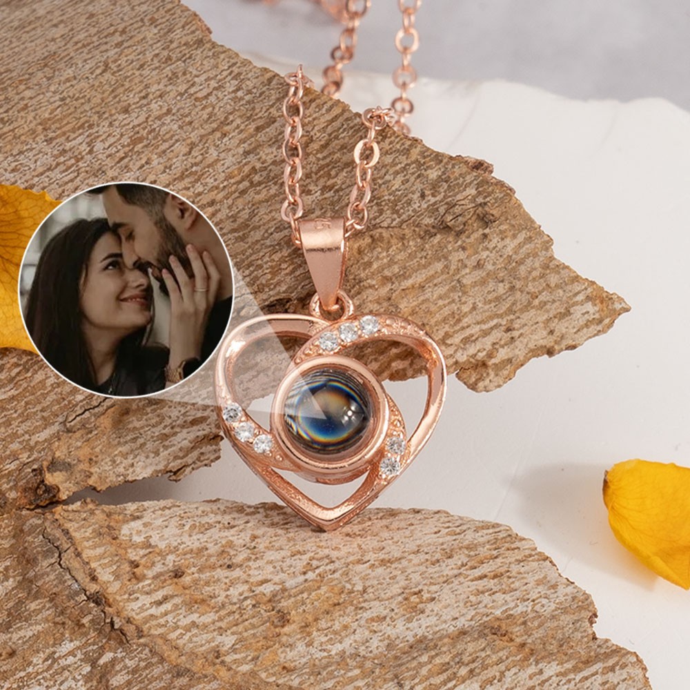 Personalized Heart Photo Projection Necklace Gift for Couples, Anniversary