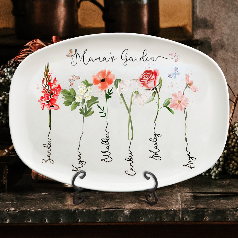 Personalized Nana's Garden Birth Month Flower Platter Gift for Nana Grandma Mom Lovely Keepsake Gift