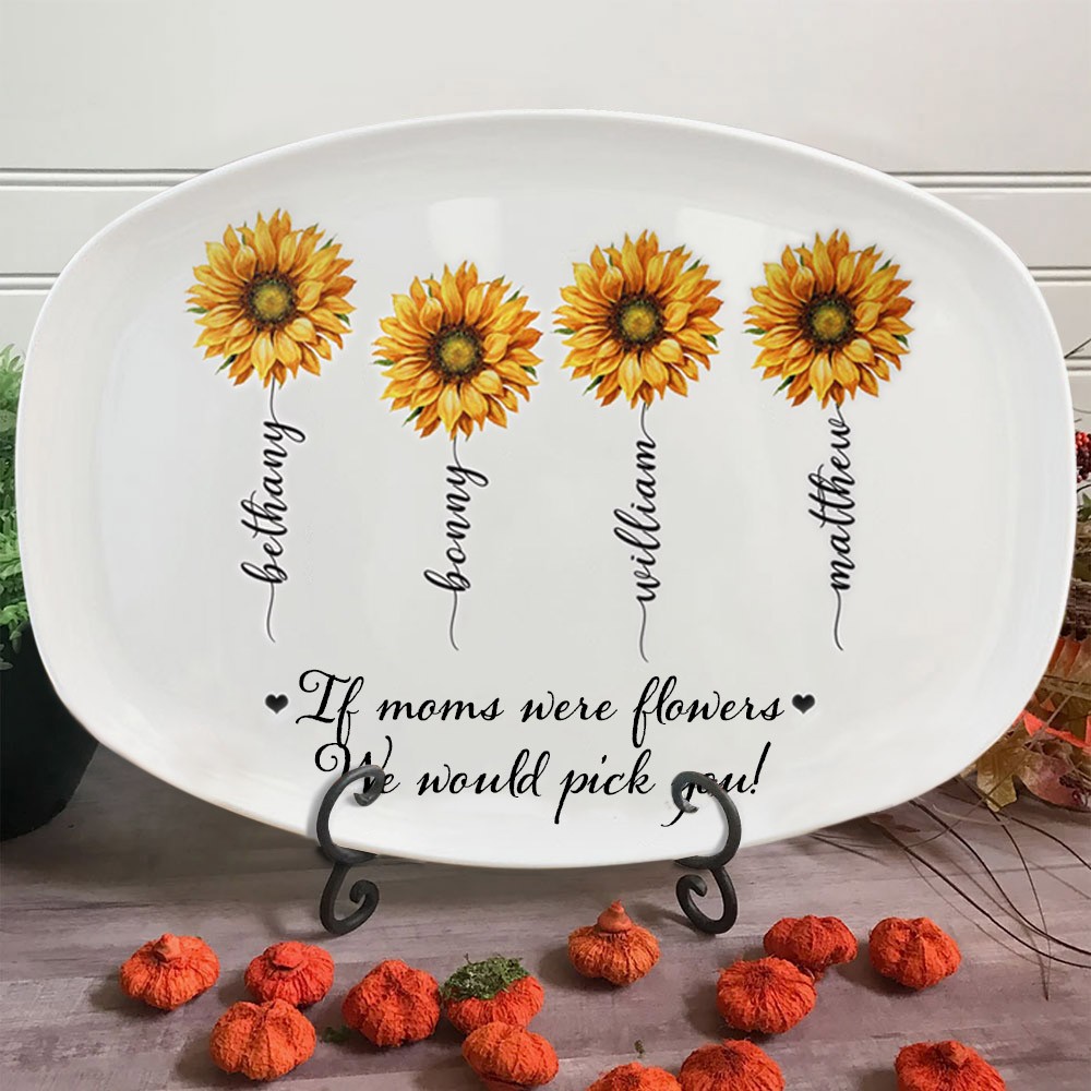 Personalized Sunflower Platter with Engraved Names Gift for Mom Wife Grandma Love Gift for Her