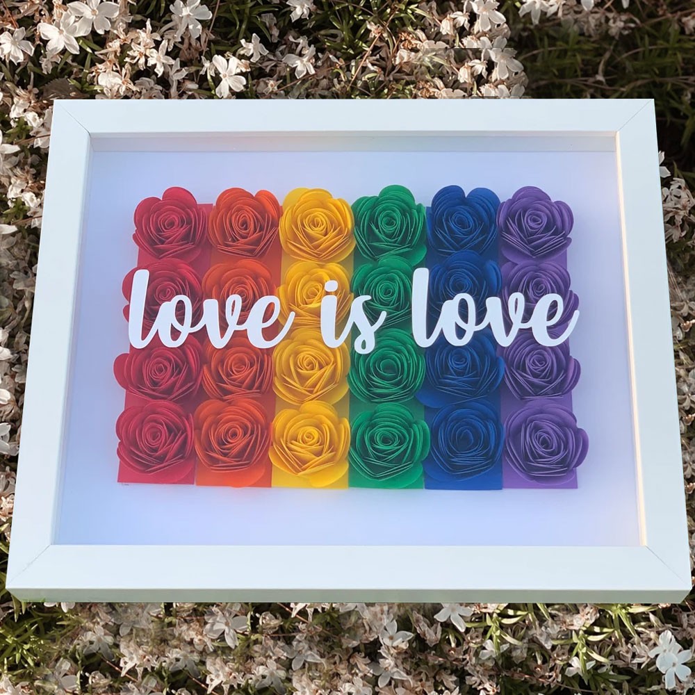 Personalized Love Is Love Flower Shadow Box for Anniversary Valentine's Day