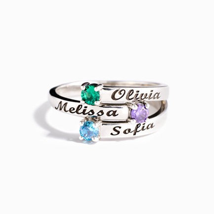 Personalized 1-4 Birthstones Wrap Name Ring