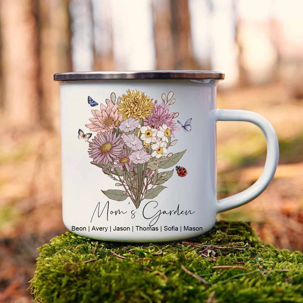 Custom Mom's Garden Birth Flower Bouquet Mug With Kids Names Gift Ideas For Mom Grandma Mother's Day Gifts