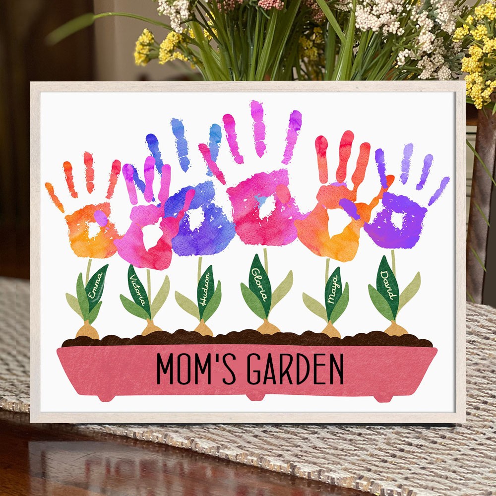 Personalized Mom's Garden DIY Handprint Frame Sign With Names Mother's Day Gift Ideas