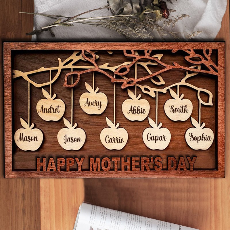 Personalized Family Apple Tree Sign with Engraving Names Gift for Mom Unique Family Gifts Grandparents Gift 