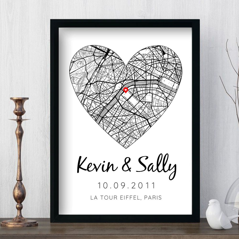 Personalized Minimalist OS Map Location Print Wedding Anniversary Gift for Wife Couples Love Gift