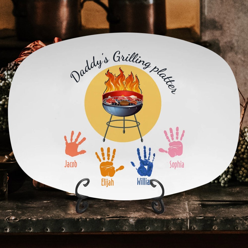 Personalized Handprint BBQ Daddy's Grilling Platter Father's Day Gift