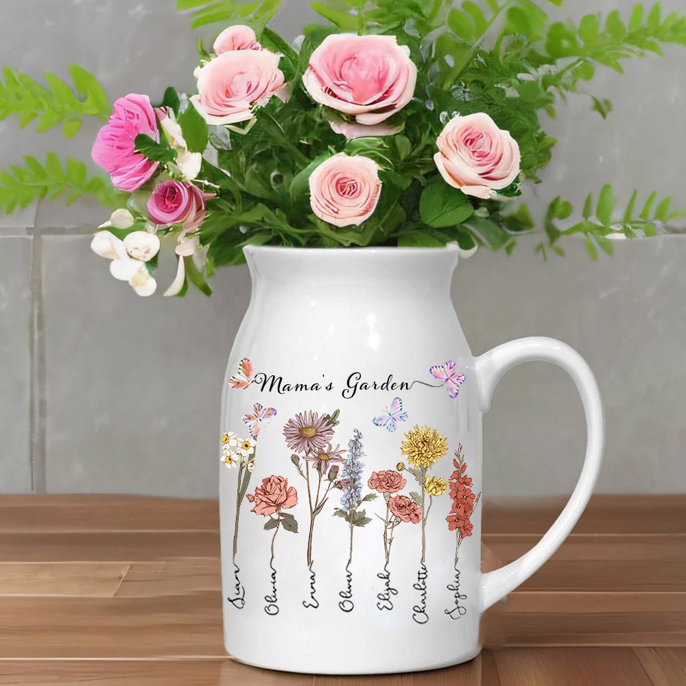 Personalized Mama's Garden Birth Month Flower Vase with Kids Names Gift Ideas for Grandma Mother's Day Gifts for Mom