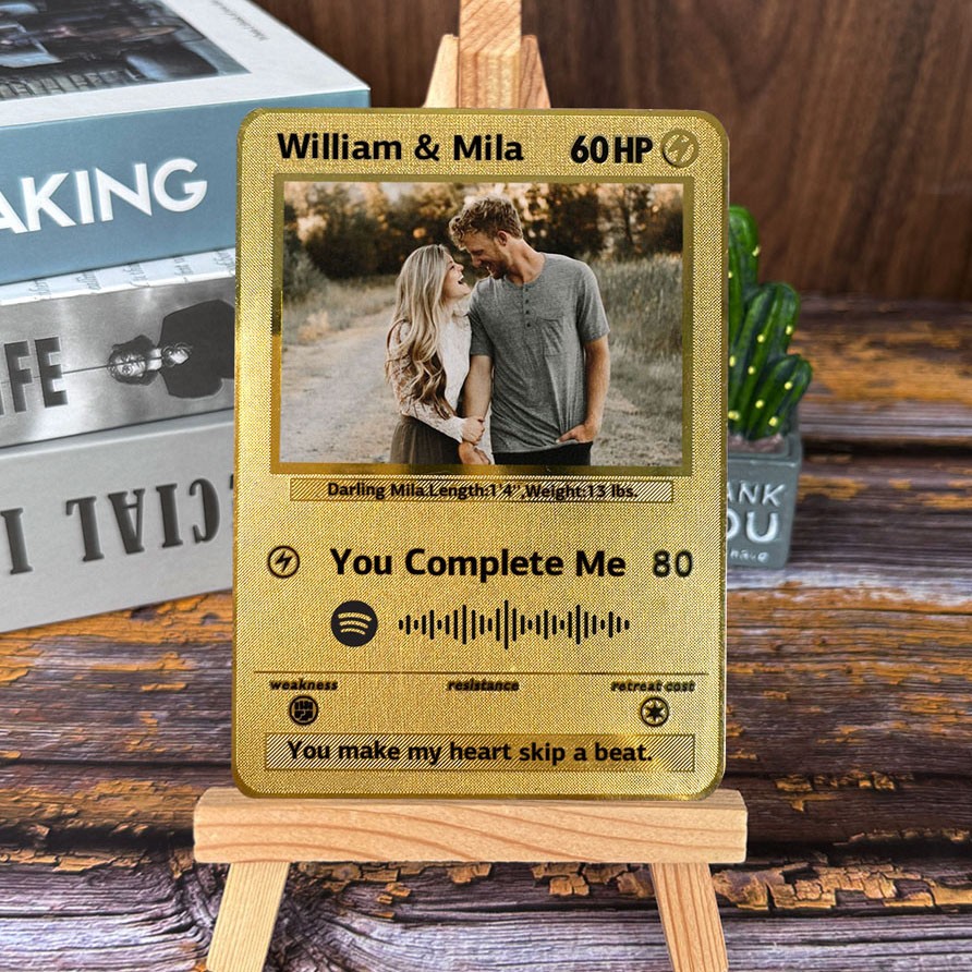Custom Couple Photo Metal Card with Spotify Code Valentine's Day Gifts for Her Anniversary Gift for Husband