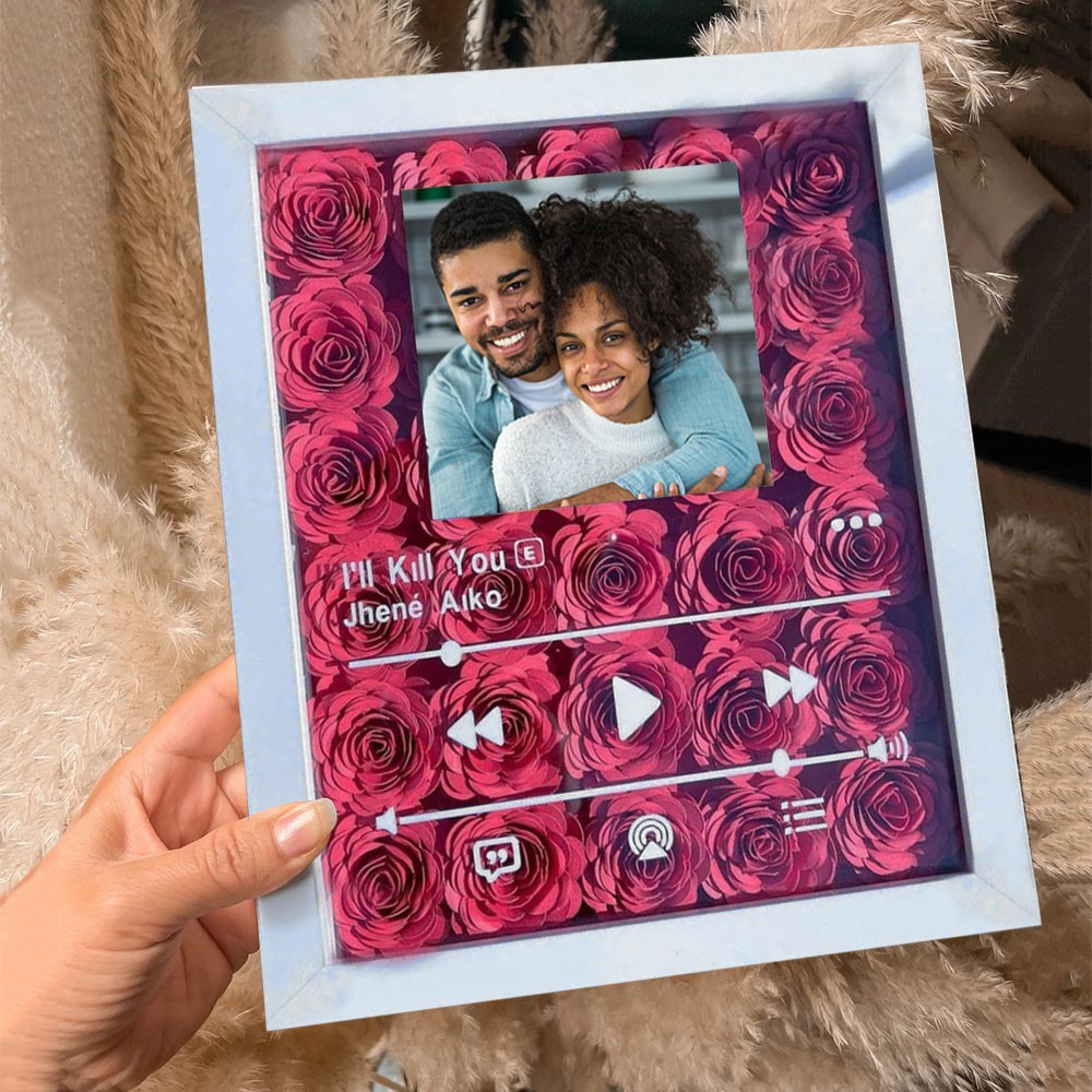 Personalized Spotify Flower Shadow Box with Couple Photo Romantic Gift Ideas for Her Anniversary Gift