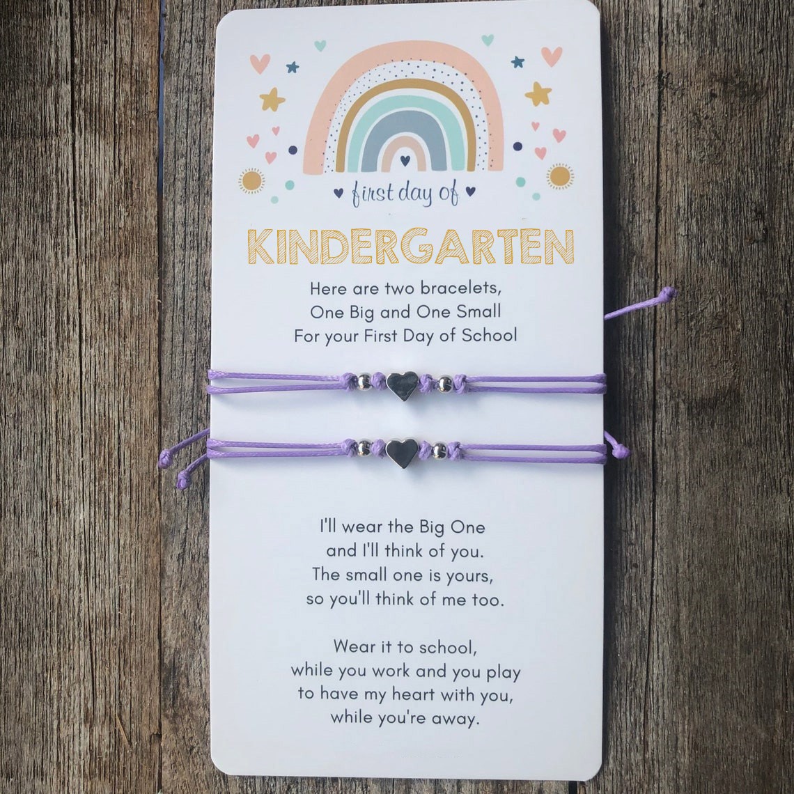 First Day of Kindergarten Mommy and Me Heart Purple Matching Bracelets