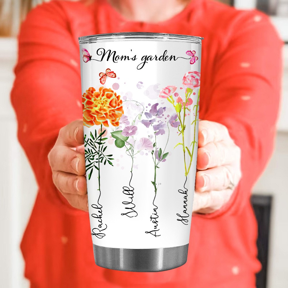Personalized Mom's Garden Tumbler with Kids Names and Birth Month Flower Designs Gift Ideas for Mom Grandma Christmas Gifts