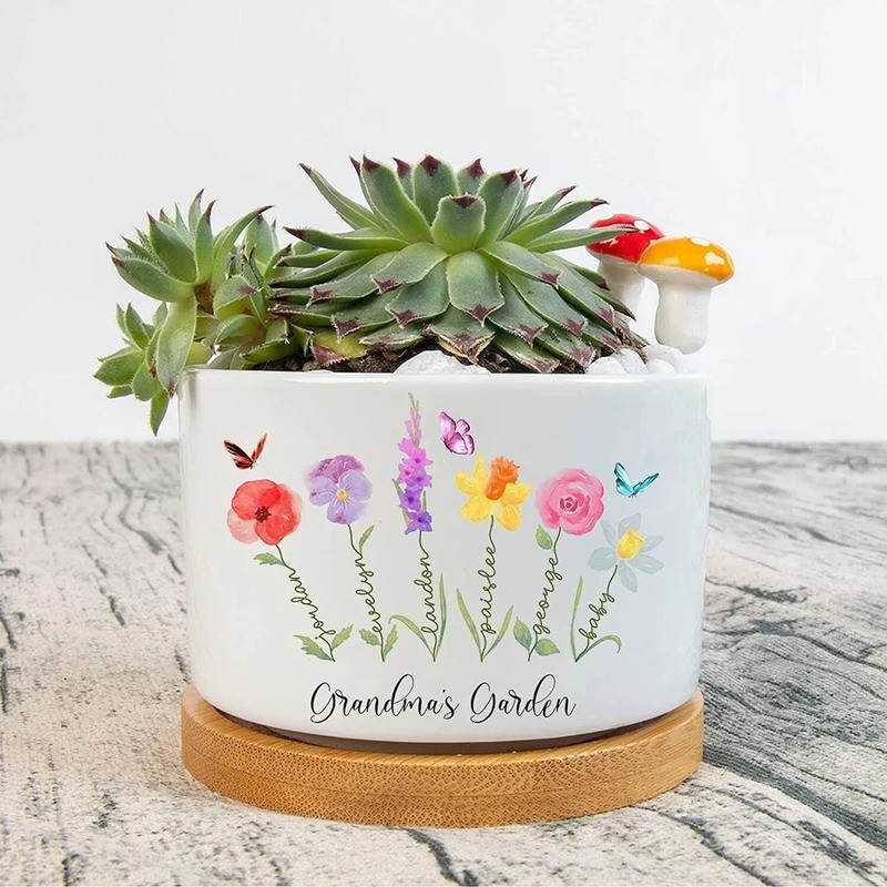 Personalized Grandma's Garden Mini Succulent Plant Pots Birth Flower Pot Mother's Day Gift