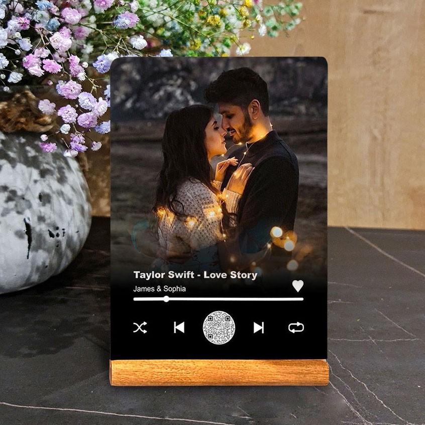 Personalized Spotify Photo Music Song Plaque With Wood Stand Couples Gift Anniversary Gift Ideas