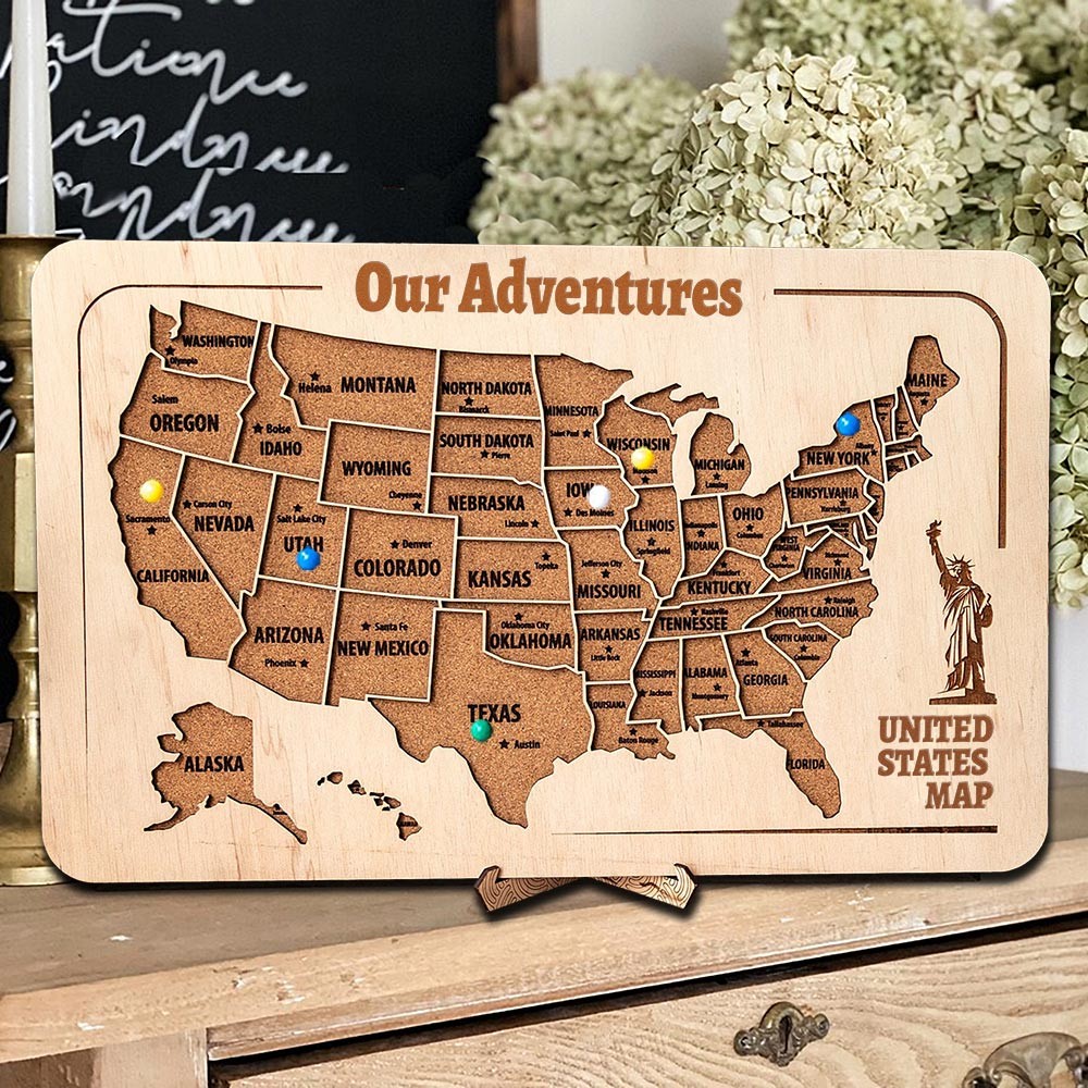 Custom Push Pin USA Map Board Travel Map Couples Gift Anniversary Gifts Valentine's Day Gift Ideas for Soulmate