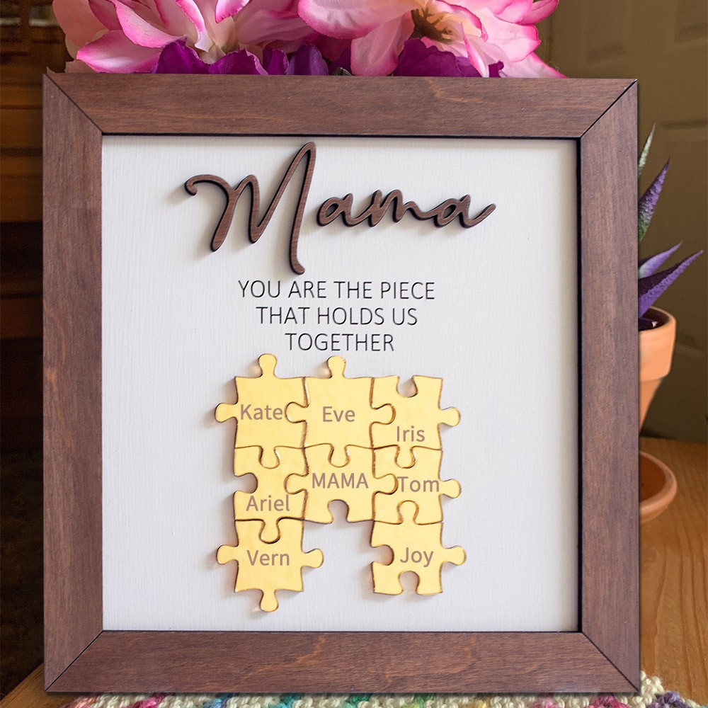 Personalized Mama Wood Puzzle Pieces Frame Name Sign Unique Gift for Grandma Mom Mother's Day Gift Ideas