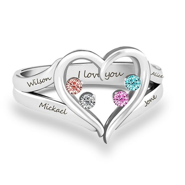 S925 Sterling Silver Forever In My Heart Birthstone Ring