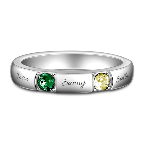 S925 Sterling Silver Personalized Engraved Birthstone Ring