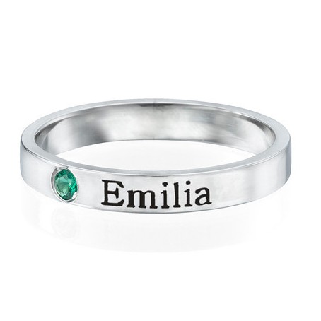 S925 Sterling Silver Personalized Engraved Name Ring With Birthstone For Her