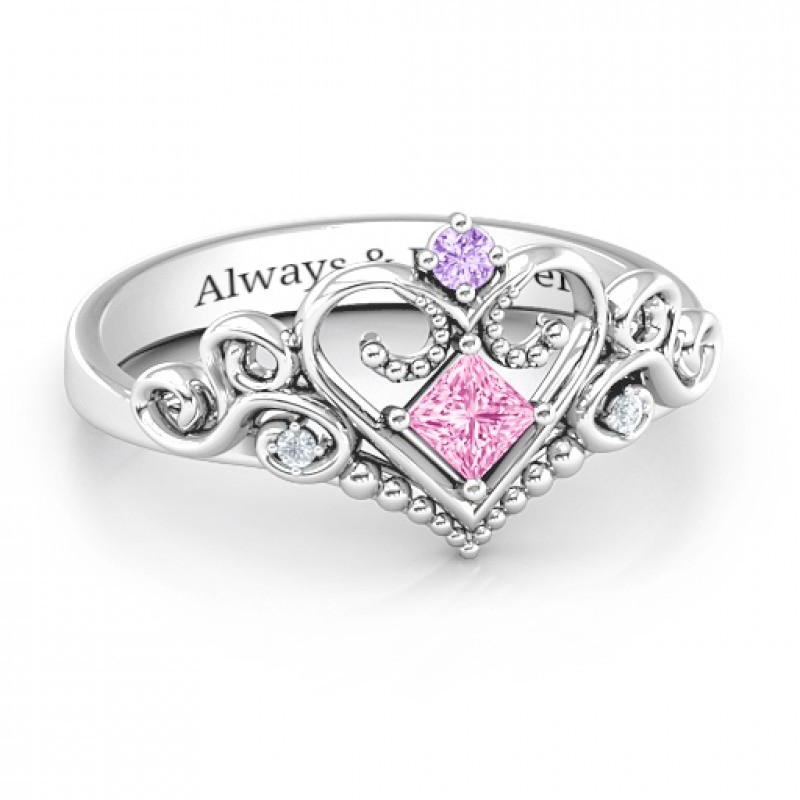 S925 Sterling Silver Personalized Fairytale Princess Tiara Ring With Engraving