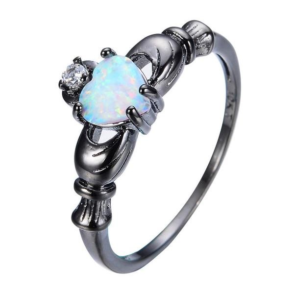 S925 Sterling Silver Stunning One-of-a-kind Opal Heart rings