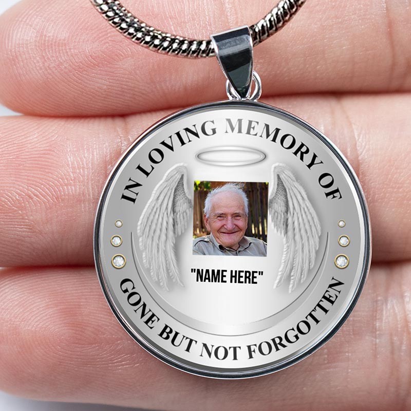 Personalized Photo Memorial Necklace In Loving Memory of Gone But Not Forgotten
