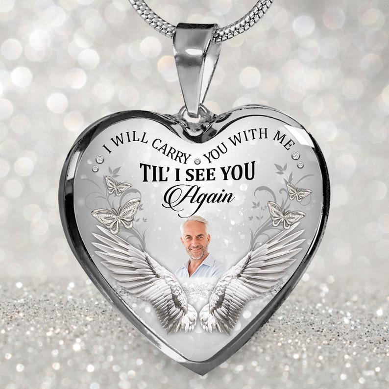 I Will Carry You with Me Custom Heart Memorial Photo Necklace
